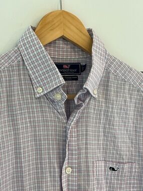 Vineyard Vines Pink & Blue Plaid Button-Down Shirt- Slim Fit Tucker 100% cotton